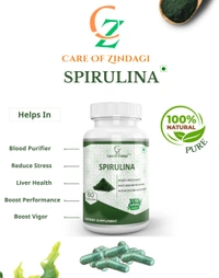 Care Of Zindagi Spirulina Capsules 500mg | Immunity Booster, Liver & Blood Purifier - 60 capsules  - 60 Capsules, 24 Months