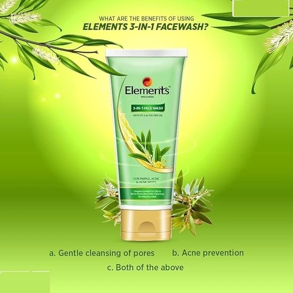 Elements 3 in 1 Facewash - 60gm ( Pack of 2)  | Elements 3in1 Face wash for Acne , Pimples & Acne Sports | Unique Formula for oily & Acne Prone Skin - 120gm, 36 Months