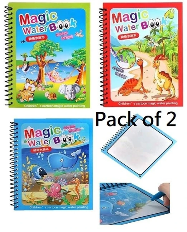 CZ Magic Water Book Quick Dry Book Water Coloring Book Doodle with Magic Pen Water Painting Book for Children Education Drawing Pad (Pack of 2) - 2 Pcs