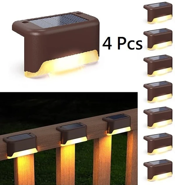 Solar Garden Railing Lights 4 Pcs, Solar Step Lights Outdoor Waterproof Led Solar Fence Lamp for Patio, Stairs,Garden Pathway, Step and Fences(Warm White) - 4 Pcs