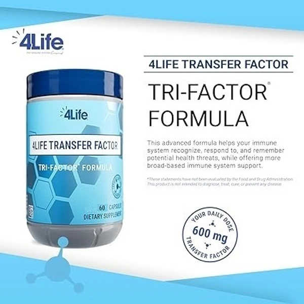 4Life Transfer Factor Tri-Factor Formula - Advanced Immune Support with Cow Colostrum & Chicken Egg Yolk - 60 Capsules - 60 Capsules, 24 Months