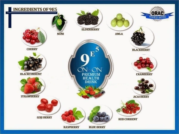 Elements On & On 9E5 Drink Juice Concentrate - Natural Antioxidant Juice - 30 Sachets - 990 Ml, 12 Months