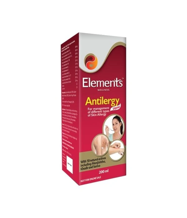 Elements Wellness Antilergy Liquid for all types of Skin Allergy - 200ml with Manjistha, Khadir, Saria & 10+ Natural Herbs - 200ml, 24 Months