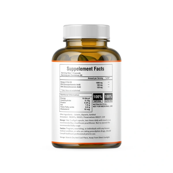 Care of Zindagi Omega 3 Fish Oil Softgel Capsules | Supports Heart Healthy , Joints , Skin , Eyes , Hair & Brain Health - 60 Softgels - 1000mg, 24 Months