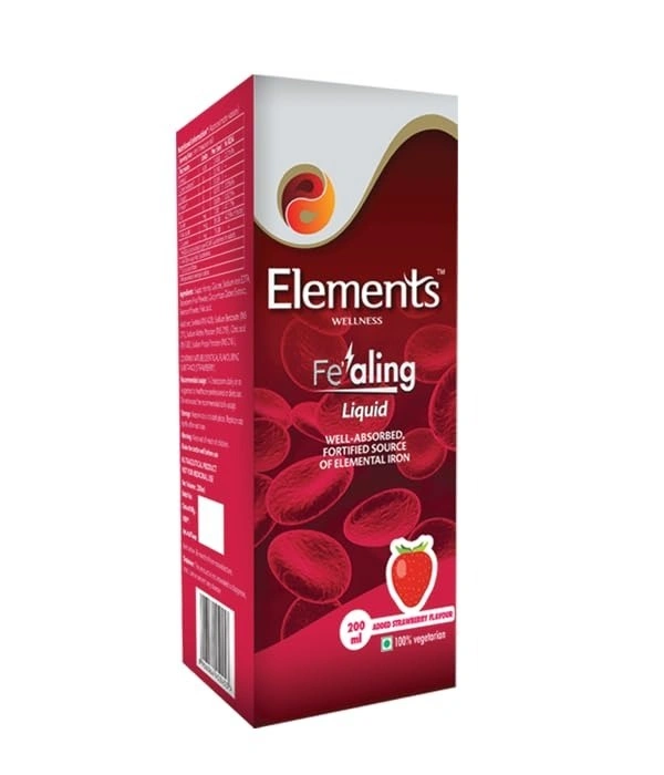 Elements Wellness Fealing Liquid Well Absorbed Source of Elemental Iron - 200ml | Iron , Folic Acid & Beetroot Syrup  - 200ml, 24 Months