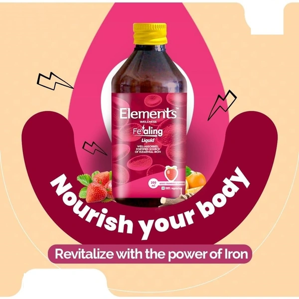 Elements Wellness Fealing Liquid Well Absorbed Source of Elemental Iron - 200ml | Iron , Folic Acid & Beetroot Syrup  - 200ml, 24 Months