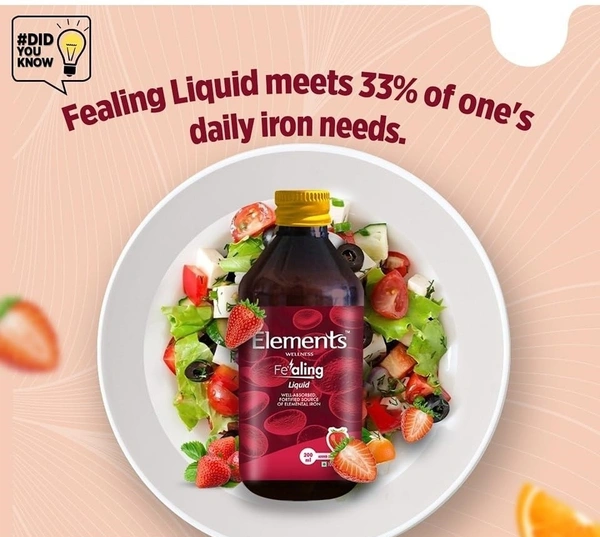 Elements Wellness Fealing Liquid Well Absorbed Source of Elemental Iron - 200ml | Iron , Folic Acid & Beetroot Syrup  - 200ml, 24 Months