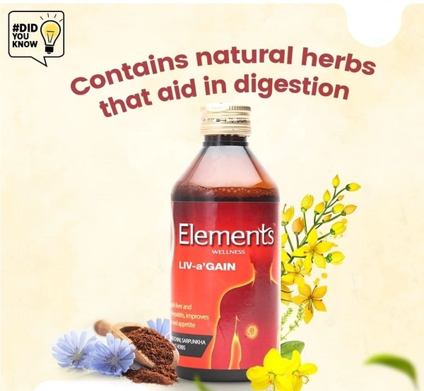 Elements Wellness LIV a GAIN Liquid for Liver & Infective Hepatities - 200ml | Improve Digestion & Appetite with 12 Potent Herbs - 200ml, 24 Months