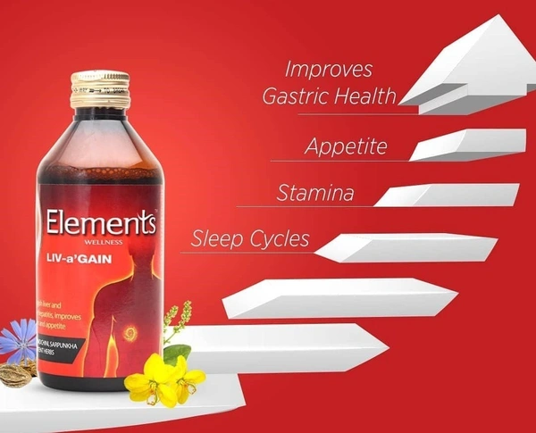 Elements Wellness LIV a GAIN Liquid for Liver & Infective Hepatities - 200ml | Improve Digestion & Appetite with 12 Potent Herbs - 200ml, 24 Months
