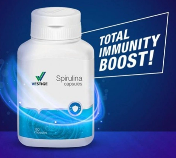 Vestige Spirulina Capsules immunity Booster - 100 Capsule | Spirulina is a rich source of beta carotene, protein and antioxidants - 100 Capsules