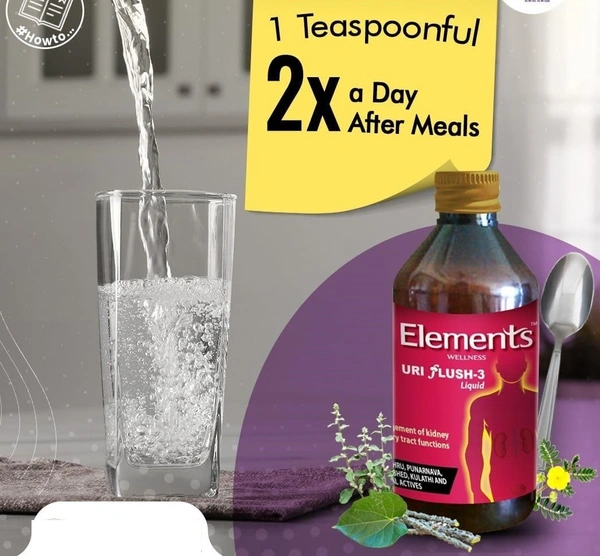 Elements Wellness URI Flush - 3 Liquid for Kidney & Urinary Stone - 200ml | with Gokhru, punarnava, kulathi & 7 Herbs - 200ml, 24 Months