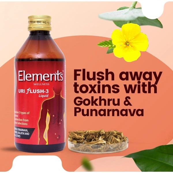 Elements Wellness URI Flush - 3 Liquid for Kidney & Urinary Stone - 200ml | with Gokhru, punarnava, kulathi & 7 Herbs - 200ml, 24 Months