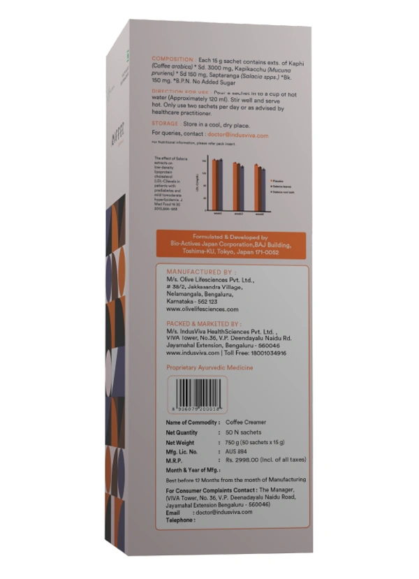 Indusviva  Indus viva I coffee Creamer Creamy Coffee | Indusviva I creamer for Diabetes Management  -  50 Sachets - 750 gm, 12 Months
