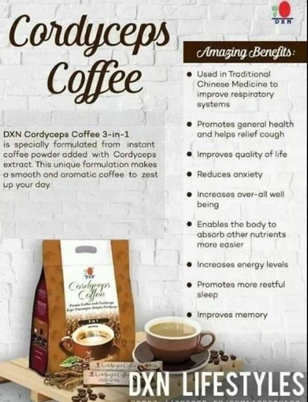 DXN Cordyceps Coffee | Premix Coffee with Cordyceps 3in1 | 25 Sachets  - 25 X 20g, 24 Months