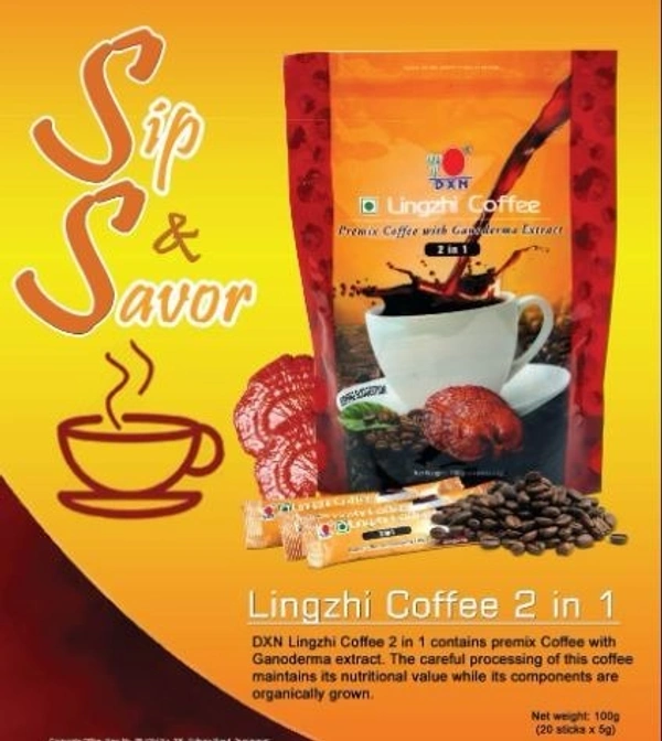 DXN Lingzhi Coffee | Premix Coffee with Ganoderma Extract 2in1 | 20 Sachets - 100gm - 20 X 5gm, 24 Months