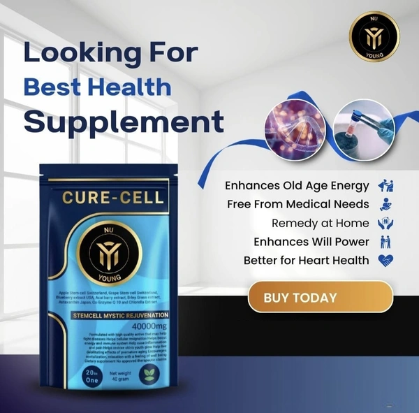 Nu Young CureCell Stem Cell Supplement | Apple & Grape Stem Cells, CoQ10, Astaxanthin, Omega 3-6-9 | Anti-Aging, Skin Rejuvenation, Cellular Detox | 20 Sachets - 40000mg, 24 Months