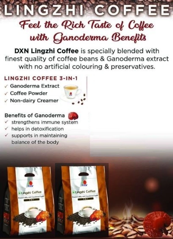 DXN Lingzhi Coffee | Premix Coffee with Ganoderma Extract 3in1 | 25 Sachets - 25 X 20g, 24 Months