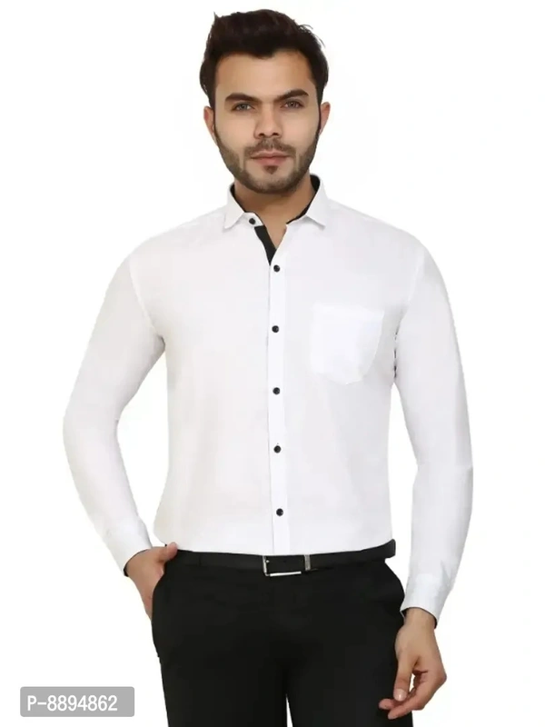 Classic Cotton Blend Solid Formal Shirt For Men - L, White, FREE DELIVERY