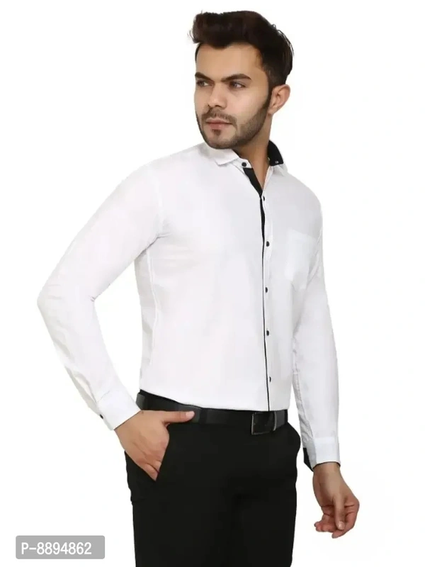 Classic Cotton Blend Solid Formal Shirt For Men - L, White, FREE DELIVERY