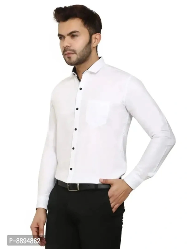 Classic Cotton Blend Solid Formal Shirt For Men - L, White, FREE DELIVERY