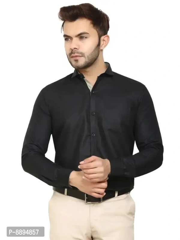 Classic Cotton Blend Solid Formal Shirt For Men - 2XL, Black, FREE DELIVERY