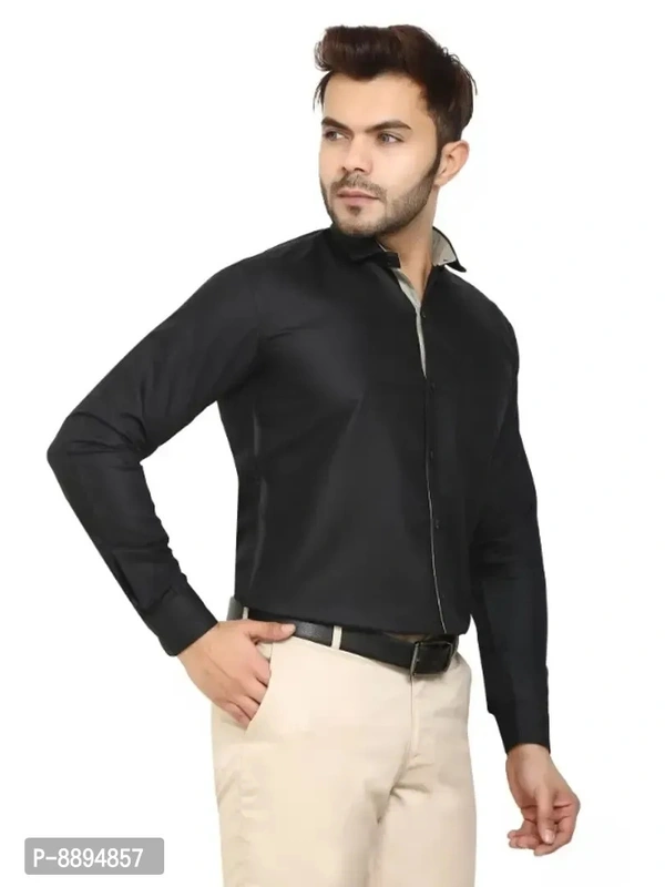 Classic Cotton Blend Solid Formal Shirt For Men - 2XL, Black, FREE DELIVERY