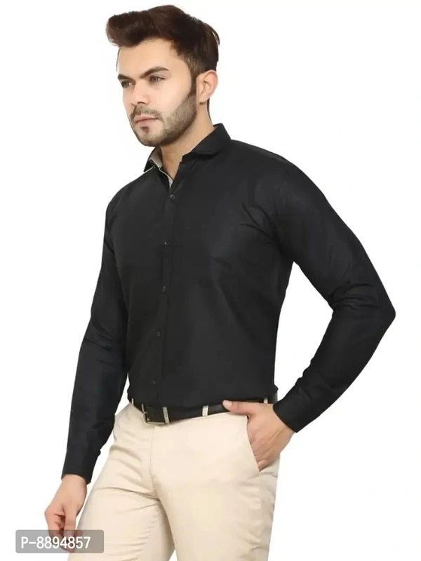 Classic Cotton Blend Solid Formal Shirt For Men - 2XL, Black, FREE DELIVERY