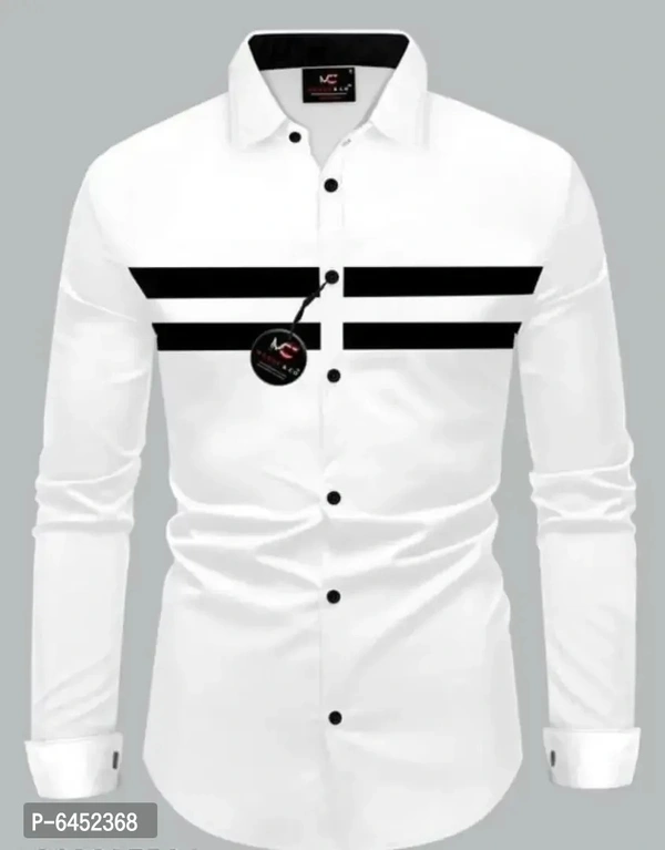 Trendy Stylish Cotton Long Sleeves Casual Shirt - L, White, FREE DELIVERY