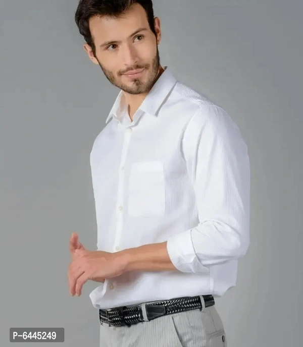Trendy Stylish Cotton Long Sleeves Casual Shirt - M, White, FREE DELIVERY