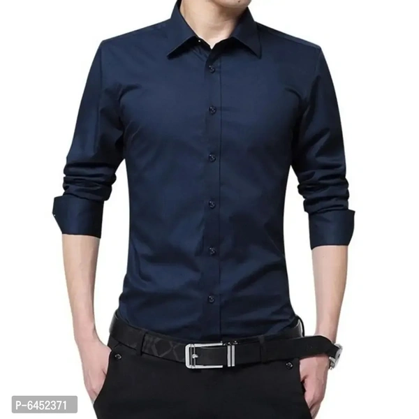 Trendy Stylish Cotton Long Sleeves Casual Shirt - M, Navy Blue, FREE DELIVERY