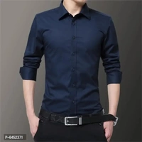 Trendy Stylish Cotton Long Sleeves Casual Shirt - M, Navy Blue, FREE DELIVERY