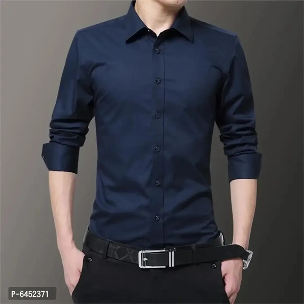 Trendy Stylish Cotton Long Sleeves Casual Shirt - M, Navy Blue, FREE DELIVERY