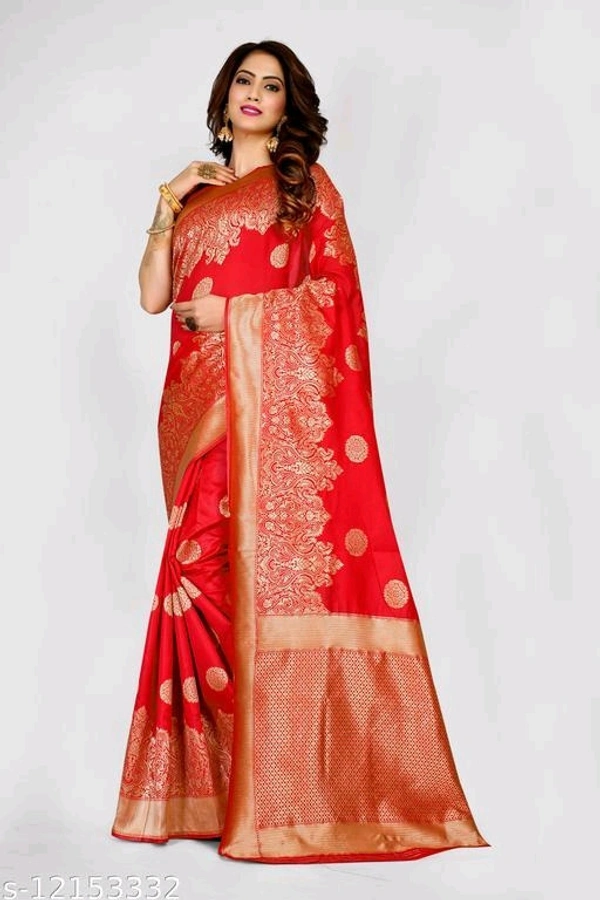 PureBright Red Color Gold Toned Beautiful Trendy Saree - Red, FREE DELIVERY
