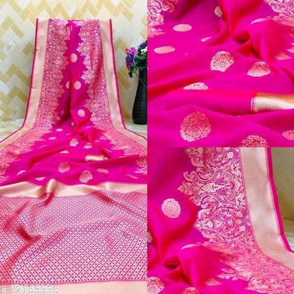 Pure Bright Pink Color Gold Toned Beautiful Trendy Saree - FREE, Pink, FREE DELIVERY