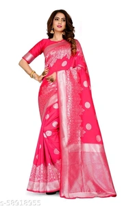 Banarasi Silk Pink Jacquard Saree With Blouse  - FREE, Pink, FREE DELIVERY
