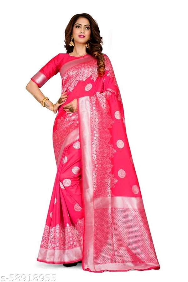 Banarasi Silk Pink Jacquard Saree With Blouse  - FREE, Pink, FREE DELIVERY