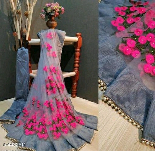 Classic Net Embroidered Saree With Blouse Piece - FREE, FREE DELIVERY