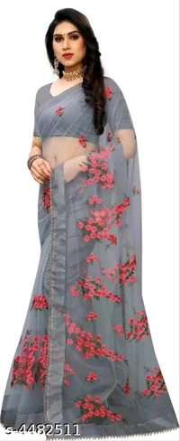 Classic Net Embroidered Saree With Blouse Piece - FREE, FREE DELIVERY