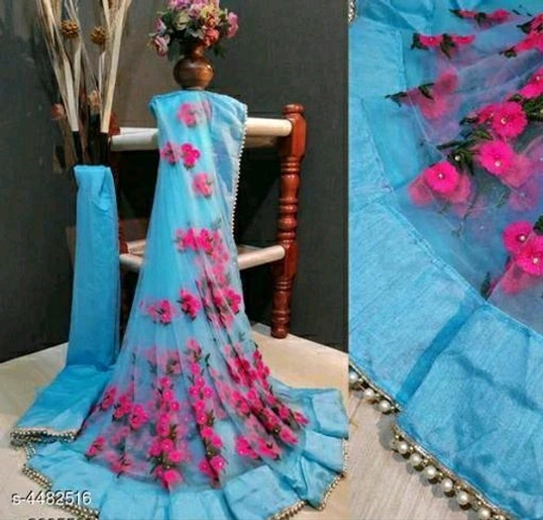 Net Blue Embroipdered Saree  - Blue, FREE DELIVERY