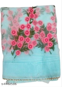 Net Blue Embroipdered Saree  - Blue, FREE DELIVERY