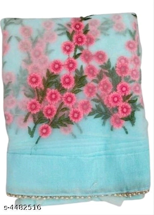 Net Blue Embroipdered Saree  - Blue, FREE DELIVERY