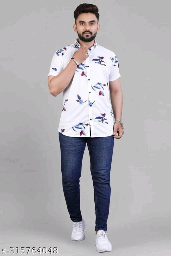 Men Regular Fit Printed Ribbed Collar Casual Shirt - S, FREE DELIVERY