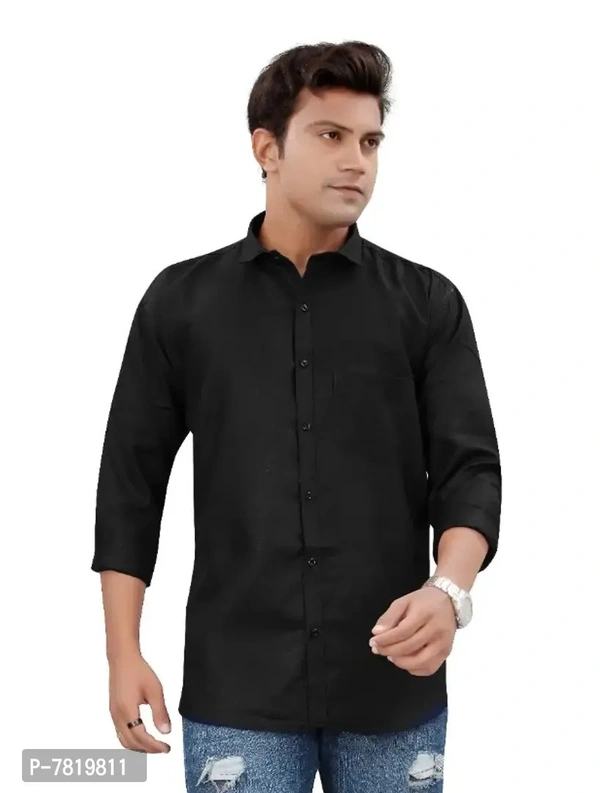 Men New Plain Cotton Shirt - L, Black, FREE DELIVERY