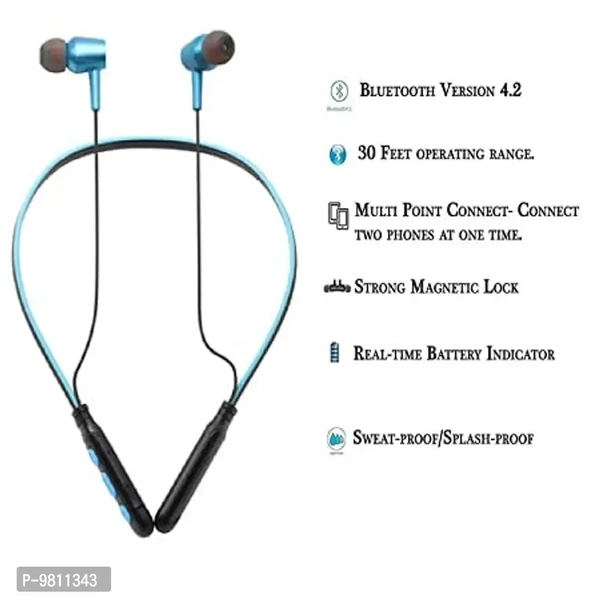 Classy Wirless Bluetooth Neckband  - Blue, FREE DELIVERY