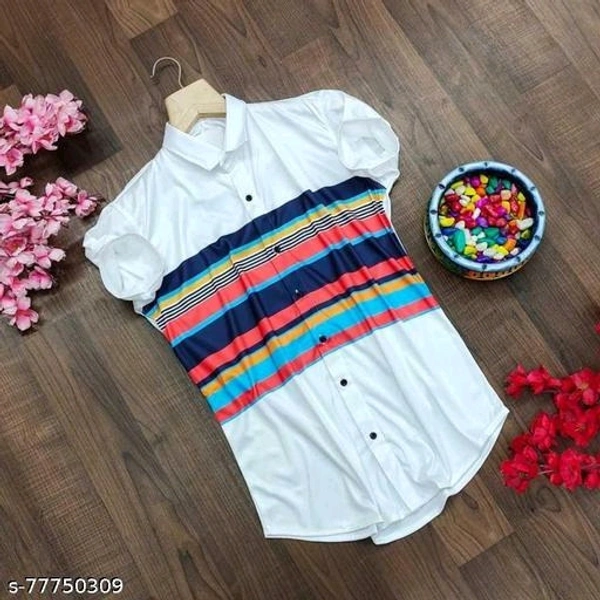 Men White Slim Fit Printed Casual Shirts - M, FREE DELIVERY
