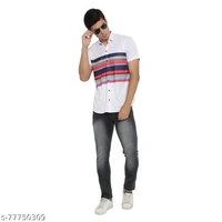 Men White Slim Fit Printed Casual Shirts - M, FREE DELIVERY