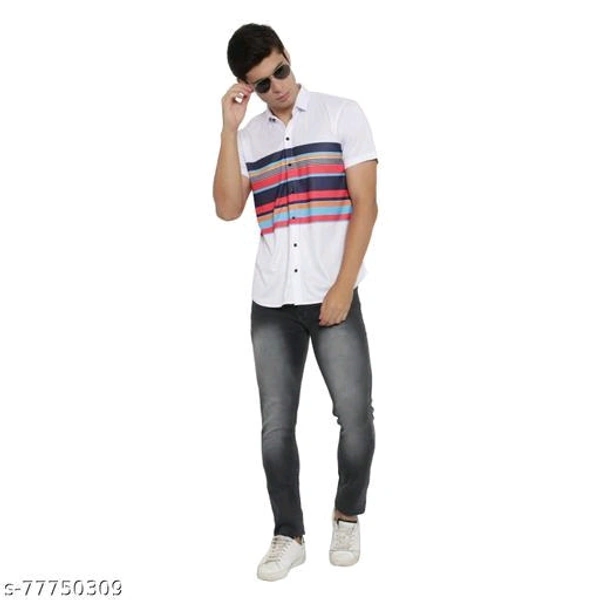 Men White Slim Fit Printed Casual Shirts - M, FREE DELIVERY