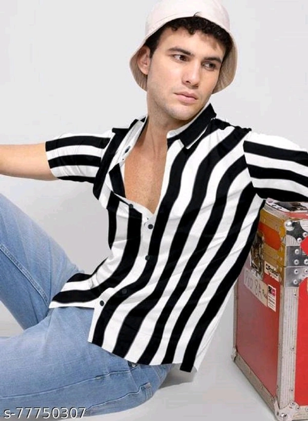 Men White& Blakc Fit Opaque Printed Casual Shirts - S, FREE DELIVERY