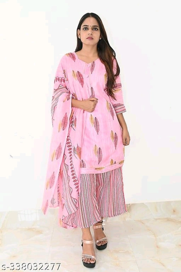 Printed Kurti with Plazzo and Duppatta Set - M, FREE DELIVERY