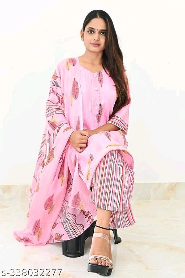 Printed Kurti with Plazzo and Duppatta Set - M, FREE DELIVERY